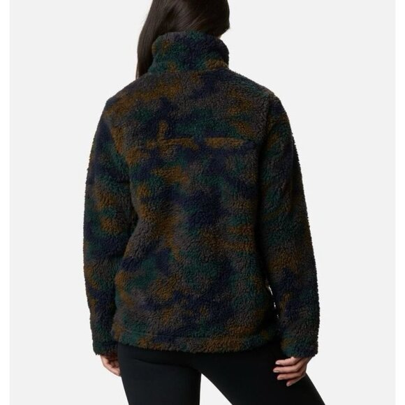 Columbia Women's Medium Jacket Sherpa Winter Pass Full Zip Navy Camo Fleece Soft - Picture 3 of 12